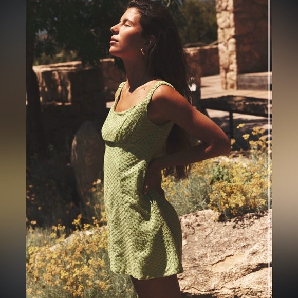 Free People Womens Berry Kiss Off-The-Shoulder Pocket Mini Dress Sweet Green NWT - Picture 8 of 8